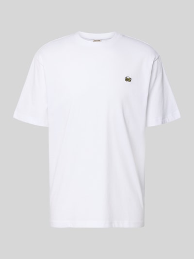 Produktfoto, Relaxed Fit T-Shirt aus reiner Baumwolle Modell 'FRED' von Only & Sons, Optik: Unifarben, Passform: Relaxed-Fit, Label-Patch, Motiv-Stitching, Rundhals, Ärmelform: Kurzarm, Materialverarbeitung: Jersey, Material: reine Baumwolle, Vorderansicht, weiße Farbe, glatte Textur