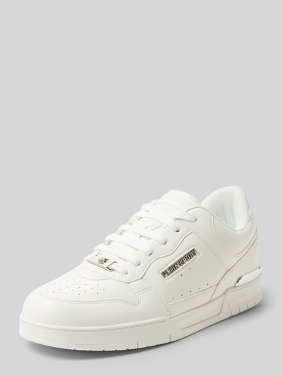 Produktfoto, Sneaker mit Schnürverschluss Modell 'VIPER' von PLEIN SPORT in Weiß mit abgerundeter Spitze, Label-Detail, strukturierter Sohle, Absatzhöhe 3 cm, Schafthöhe 9 cm, Schaftweite 8 cm