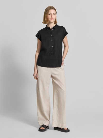 ICHI regular fit blouse van mix van linnen en viscose model 'LINNO' Zwart - 1