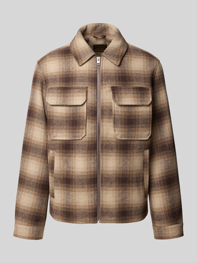 Produktfoto, Regular Fit Hemdjacke mit Brusttaschen Modell 'WAKEFIELD' von JACK & JONES in Beige-Braun kariert, Reißverschluss, Kentkragen, Herren Hemdjacke