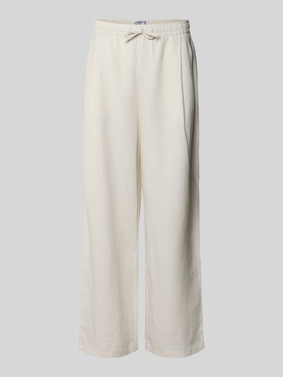 Produktfoto, Relaxed Fit Leinenhose aus reinen Leinen von JAKE*S STUDIO MEN, cremefarben, lockerer Schnitt, elastischer Bund, semitransparent