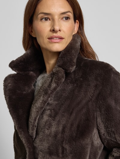 WHITE LABEL Lange jas met imitatiebont Donkerbruin - 3