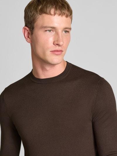 Only & Sons Regular fit gebreide pullover van viscosemix, model 'WYLER' Donkerbruin - 3