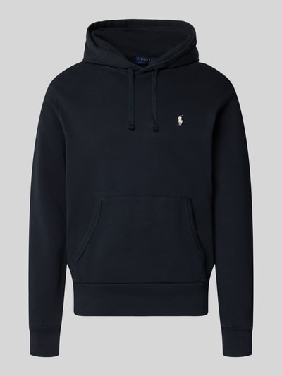 Produktfoto, Relaxed Fit Hoodie aus reiner Baumwolle von Polo Ralph Lauren in effen zwart, logo-details, kangoeroezak, sweatstof
