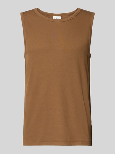 Produktfoto, Slim Fit Tank Top aus Baumwoll-Mix von s.Oliver RED LABEL in unifarbenem Braun, breite Träger, Feinripp-Struktur