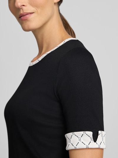 Marc Cain T-shirt w prążkowaniu z okrągłym dekoltem Czarny 3