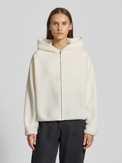 Pieces Regular Fit Teddyfelljacke mit Kapuze Modell 'OVA' Offwhite 4
