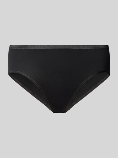 Produktfoto, Slip aus Modal-Mix Modell 'PURE' von Mey, schwarze Farbe, glatte Oberfläche, elastischer Bund, eng anliegend.