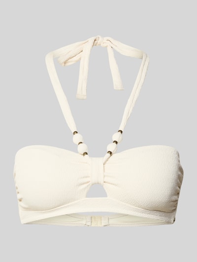 Produktfoto, Bikini-Oberteil mit Ziersteinen Modell 'Keneto' od Banana Moon, elastyczna mieszanka materiałów, fakturowany wzór, ozdobne kamienie, wiązanie na szyi, wycięcie.