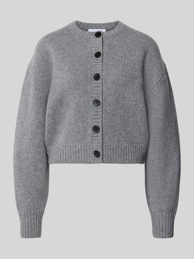 Produktfoto, Knit Cardigan aus Wolle von Style Icon Collection in grijs, puur katoen, losse pasvorm, doorlopende knoopsluiting, ribboorden, ruglengte maat S 46 cm, mouwlengte maat S 58 cm