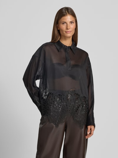Cph Muse Langarmbluse aus Lyocell-Mix mit Spitzensaum Modell 'DOLLY' Black 4