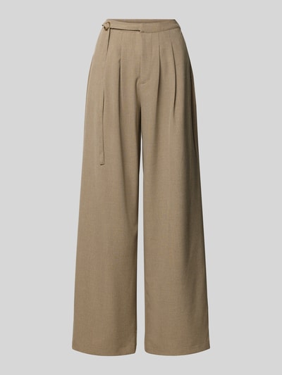 Produktfoto, Wide Fit Hose mit Gürtel Modell 'CASO' von YAS aus Material-Mix mit Viskose-Anteil, Falten, beige, glatte Textur