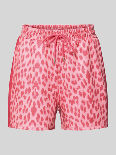 Produktfoto, Shorts im Allover-Look Modell 'ROXIE' van OH APRIL, Materiaalmix met katoen, regular fit, elastische band met tunnelkoord, roze met rode all-over look, bandwijdte maat S 37 cm, binnenbeenlengte 9 cm