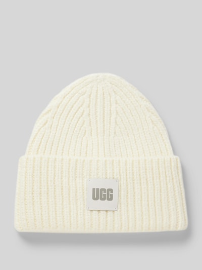 UGG Strickmütze mit Label-Patch und Woll-Anteil Offwhite 1