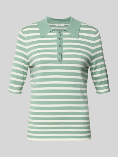 Produktfoto, Poloshirt aus Viskose-Mix von Christian Berg Woman, zielony i biały w poziome paski, prosty krój, kołnierzyk polo, półrękaw, długość tyłu 60 cm, długość rękawa 31 cm