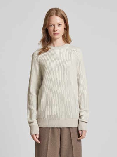 Marc O'Polo Regular fit gebreide pullover met bi-colour-effect van een mix van biologisch katoen en scheerwol Offwhite - 4