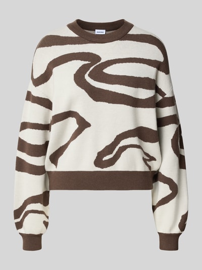 Produktfoto, Relaxed Fit Pullover aus Viskose-Mix Modell 'Charlott' von NOISY MAY®, damski sweter z mieszanki wiskozy, nadruk animal, długie rękawy, okrągły dekolt, ściągacze, długość tyłu w rozmiarze S 55 cm, długość rękawa 52 cm