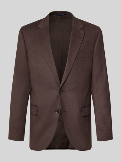 Produktfoto, braunes Slim Fit 2-Knopf-Sakko mit Pattentaschen von Christian Berg Men, glatte Textur, Material-Mix mit Viskose-Anteil