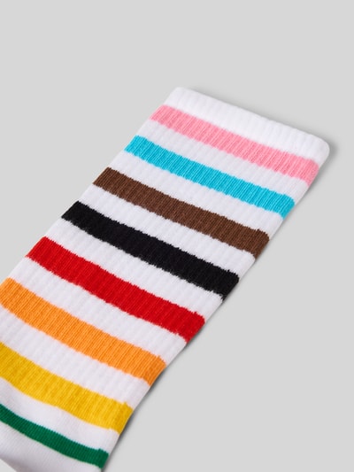 Produktfoto, Socken aus Baumwoll-Mix Modell 'PRIDE' von Happy Socks, bunte Streifen, Ripp-Optik, elastisches Rippenbündchen, Detailaufnahme