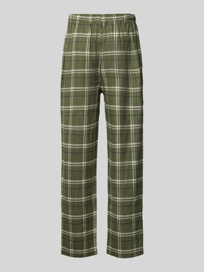 Produktfoto, Comfort Fit Pyjama-Hose aus reiner Baumwolle von Polo Ralph Lauren Underwear in grünem Tartan-Allover-Muster, Twill-Baumwolle, seitliche Eingrifftaschen, elastischer Bund, Tunnelzug, Logo-Stitching