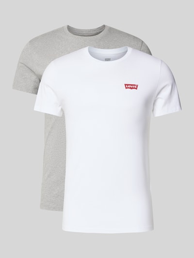 Produktfoto, T-Shirt mit Label-Print im 2er-Pack von Levi's®, Herren T-Shirt aus reiner Baumwolle, Regular-Fit, gerippter Rundhalsausschnitt, Vorderseite mit Label-Print, Rückenlänge bei Größe M 69 cm, neutrale Farben und glatte Textur
