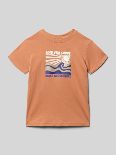 Produktfoto, Kinder T-Shirt mit Motiv-Print von Blue Seven in Hellbraun, Reine Baumwolle, Regular-Fit, Rundhalsausschnitt, Rückenlänge 39 cm bei Größe 116