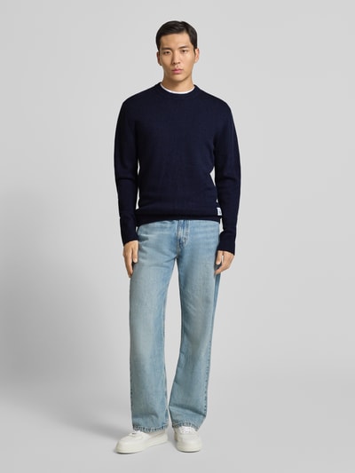 Matinique Gebreide pullover van lamswol met ronde hals Marineblauw - 1