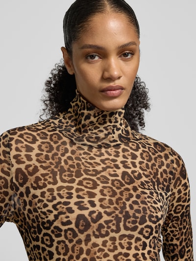 LOLLYS LAUNDRY Longsleeve aus Mesh mit Stehkragen Modell 'Orie' Hellbraun 3