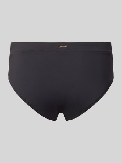 Produktfoto, schwarze Slim Fit Bikini-Hose mit Logo-Applikation Modell 'Beach' von JOOP! Collection, elastischer Material-Mix, Rückansicht.