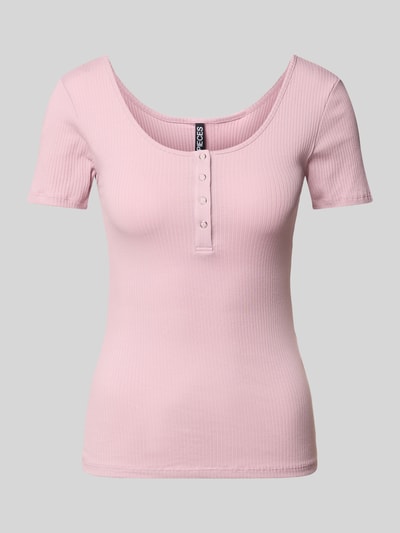 Pieces Slim Fit T-Shirt aus Baumwoll-Mix mit kurzer Druckknopfleiste Modell 'KITTE' Rosa 1