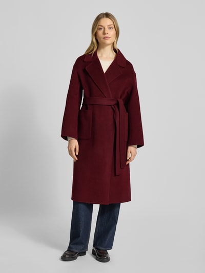 Milano Italy Płaszcz z wełny z kołnierzem z połami Bordowy 4