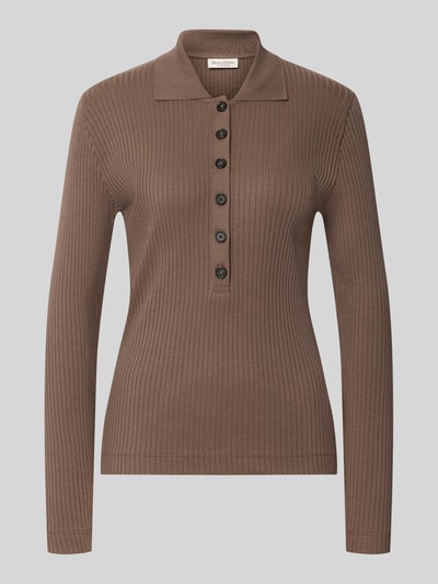 Produktfoto, Slim Fit Pullover aus Baumwoll-Modal-Mix von Marc O'Polo, Dames pullover in bruin ribpatroon