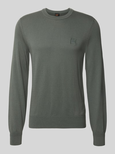 Produktfoto, grüner Regular Fit Pullover aus Baumwoll-Kaschmir-Mix Modell 'Kanovano_S' von BOSS Orange, glatte Textur, Herren Pullover von BOSS Orange