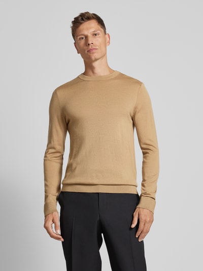 SELECTED HOMME Sweter z dzianiny z prążkowanymi wykończeniami model ‘TRAY’ Camel 4