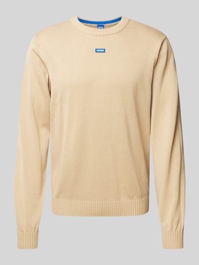 Hugo Blue Strickpullover mit Logo-Stitching Modell 'San Cosmo' Beige 2