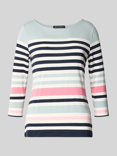 Produktfoto, Shirt aus Viskose-Mix mit Rundhalsausschnitt van Betty Barclay, lichtblau met navy, wit en roze strepen, rechte fit, 3/4-mouw, Viscosemix met stretch, ruglengte 58 cm in maat 36