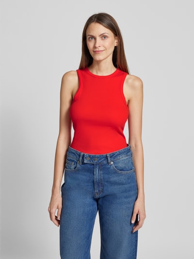 Tom Tailor Denim Slim fit tanktop van katoenmix met geribde look Rood - 4