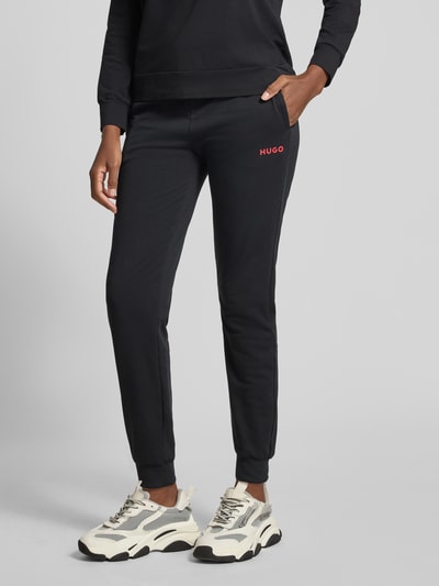 HUGO Spodnie sportowe o kroju regular fit z mieszanki bawełny Czarny 4
