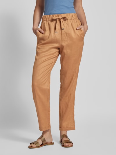 BOSS Orange Tapered fit stoffen broek met tunnelkoord, model 'Timpa' Cognac - 4