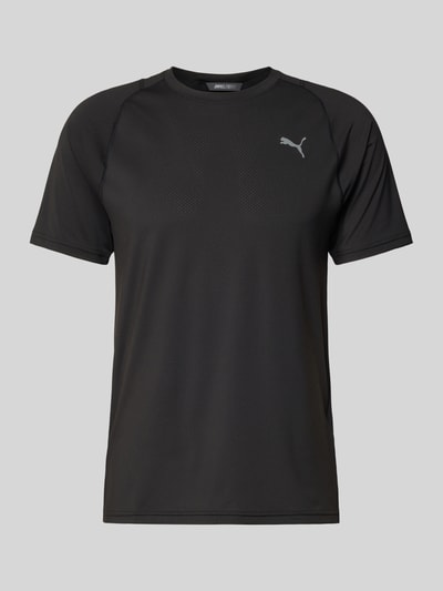 Produktfoto, schwarzes T-Shirt mit Label-Print von PUMA PERFORMANCE, Regular Fit, Rundhalsausschnitt, Material-Mix mit Stretch-Anteil