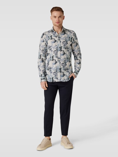 Baldessarini Slim fit linnen overhemd met all-over bloemenprint, model 'Hugh' Bleu - 1