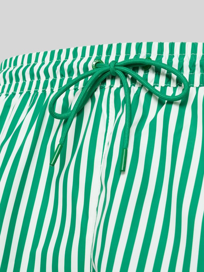 Produktfoto, Regular Fit Shorts mit Logo-Print von Calvin Klein Underwear, grün-weißes Streifenmuster, elastischer Bund mit Tunnelzug, integrierter Slip, Herren Shorts