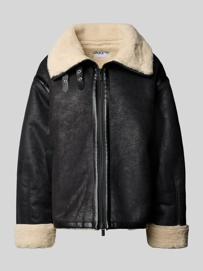 Jake*s Casual Relaxed Fit Jacke mit Zweiwege-Reißverschluss und Kunstfell Black 2