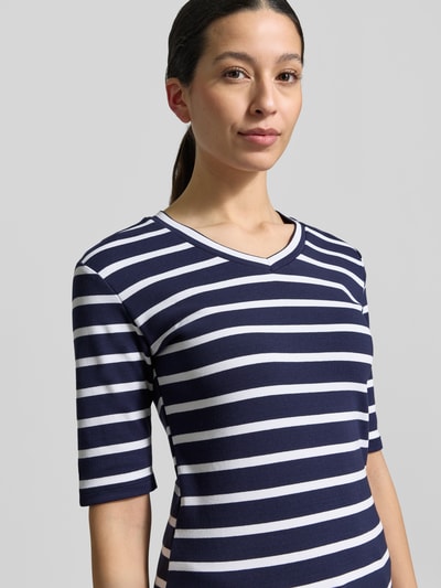 Christian Berg Woman T-shirt z wzorem w paski i dekoltem w serek Ciemnoniebieski 3