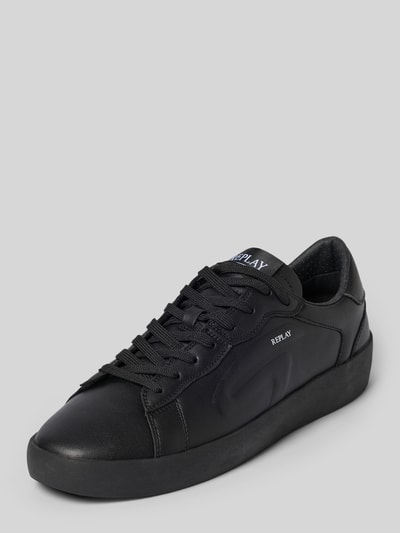 Produktfoto, Sneaker mit Logo-Details Modell 'RAPID' von Replay in Schwarz, abgerundete Form, strukturierte Sohle, Schnürverschluss, Herren Sneaker