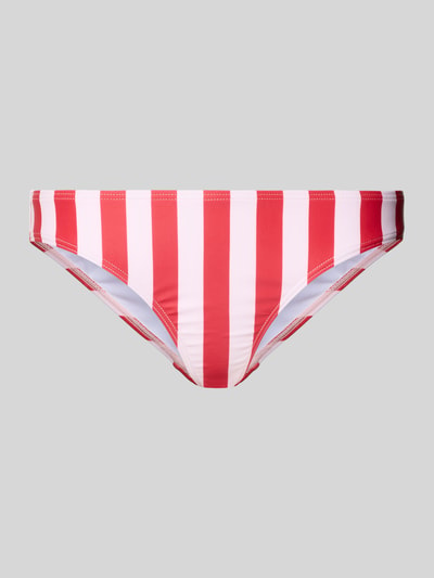 Produktfoto, Bikini-Slip mit elastischem Bund Modell 'BAOMI' von Pieces mit Optik: Allover-Muster, rote und weiße Streifen, glatte Textur.