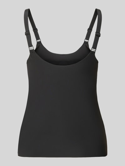 Produktfoto, schwarzes Slim Fit Top mit integrierten Cups Modell 'Zero Feel 2.0' von Sloggi, elastischer Material-Mix, verstellbare Träger.