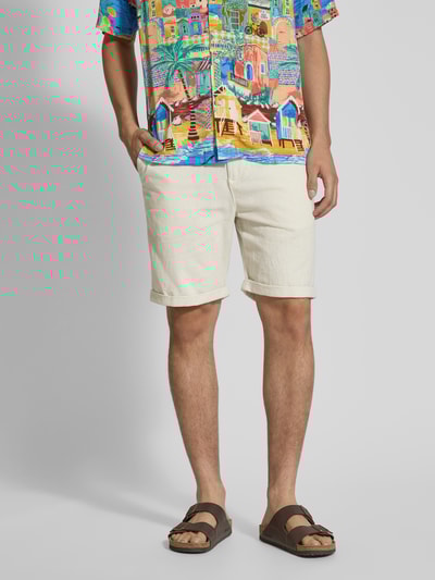 MCNEAL Szorty lniane o kroju regular fit z tunelem Złamany biały melanż 4