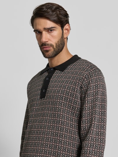 Casual Friday Slim fit pullover met polokraag, model 'Jacquard' Zwart - 3