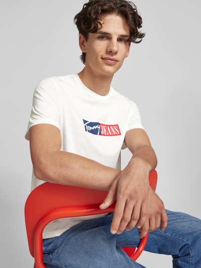 Tommy Jeans Slim fit T-shirt met labelprint Offwhite - 3